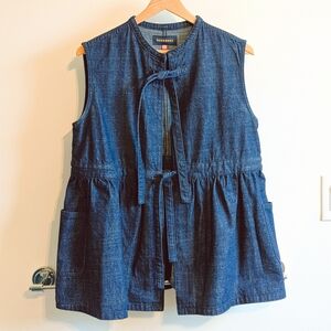 WORKWARE Indigo Slub tie-front Denim Gilet Vest - M/L